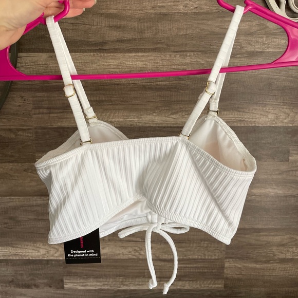 NWT White Ribbed Swimsuit Top with Front Drawstring - Picture 2 of 3